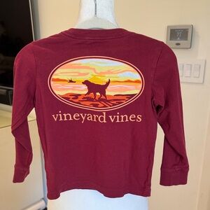 Vineyard Vines - Kids Burgundy Long Sleeve Sunset Dog Pocket T-Shirt - Size: 3T